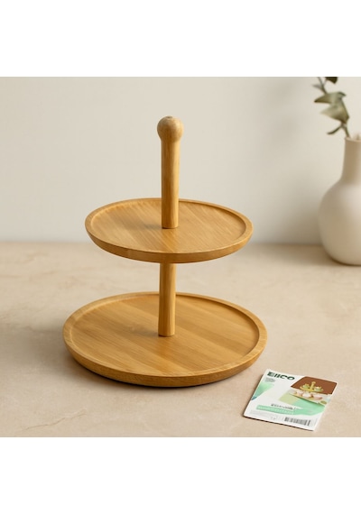 Yuvarlak 2 Katlı Ahşap Bambu Servis Sunumluğu 20/25 Cm Çok Renkli