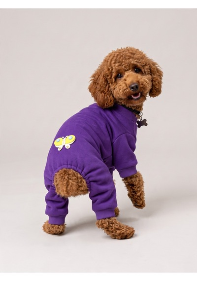 Butterfly Violet Köpek Tulumu Mor Renk 3d Yumuşak Kelebek Aksesuarlı Penye Köpek Kıyafeti
