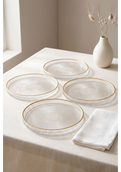 Splendid Gold Cam 4'lü Pasta Tabağı Seti 21 Cm Altın