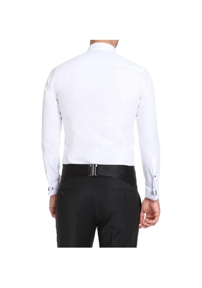 Efor Slim Fit Duble Manşet Önü Biyeli Ata Yaka Beyaz Damatlık Smokin Gömlek Gk 502 Beyaz