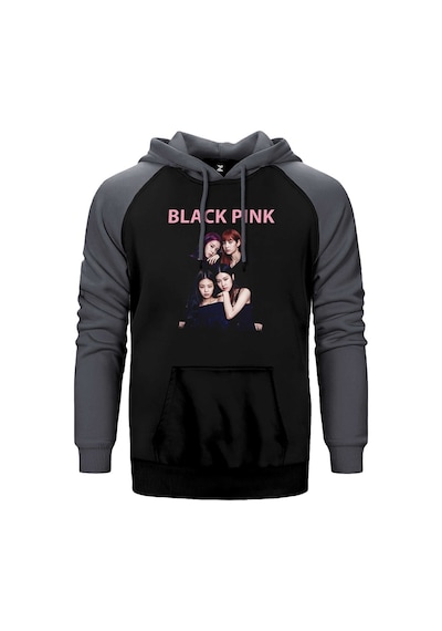 Blackpink Siluet Gri Renk Reglan Kol Kapşonlu Sweatshirt Gri