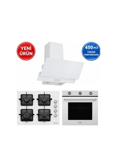 Eminçelik Ve AFM Tech Bıneo Turbolu 12 226 - FM7601 - FM3301W Beyaz Cam Ankastre Set