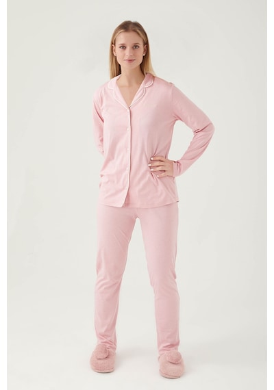 Pierre Cardin 7717 Gömlek Model Kadın Pijama Takım Gül Kurusu GÜL KURUSU