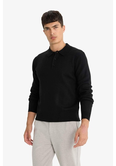 Defacto Standart Fit Polo Yaka Triko Kazak F1523ax25aubk27 Siyah