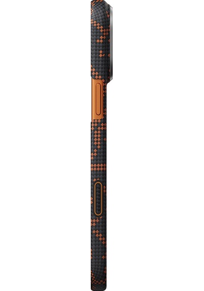 Apple iPhone 17 Pro Kılıf M-safe Uyumlu Aramid Fiber Pitaka Tactile Woven Monogram Serisi Turuncu-siyah Turuncu - Siyah