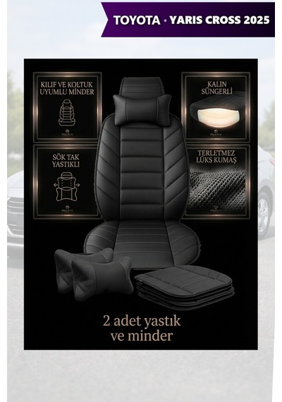 Yaris Cross 2025 Uyumlu Premium Lüks Siyah Renk 2 Adet Minder Ve Yastık