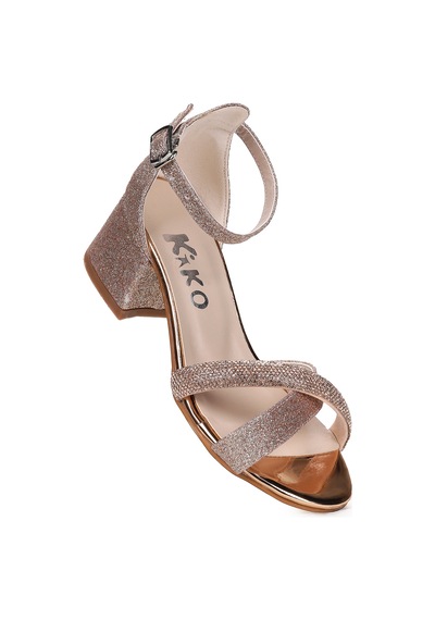 Kiko Kids Tanda Kum Simli Kız Çocuk 4 Cm Topuklu Sandalet Abiye Ayakkabı Bakır