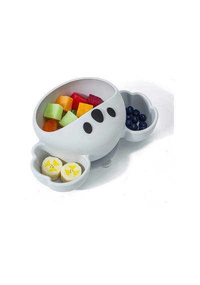 Gri Koala Premium Çocuk Vakumlu Silikon Beslenme Mama Kase, Paslanmaz Çelik Çatal-kaşık 9+ Ay