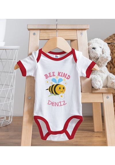 Bk Gift Bk Kids Kişiye Özel Bee Kind Tasarımlı Kırmızı Bebek Body Zıbın-1