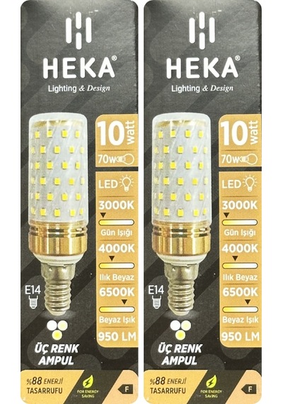 2 Adet Heka 10w 70w Sarı-günışığı-beyaz E14 Duylu Üç Renkli Led Mısır Ampul