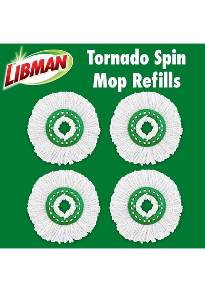 Libman Tornado Spin Paspas Yedekleri - 4 Mikrofiber Kafa Kılıfı, Değiştirmesi Kolay, Makinede Yıkanabilir, Yeşil Ve Beyaz, 4 Adet