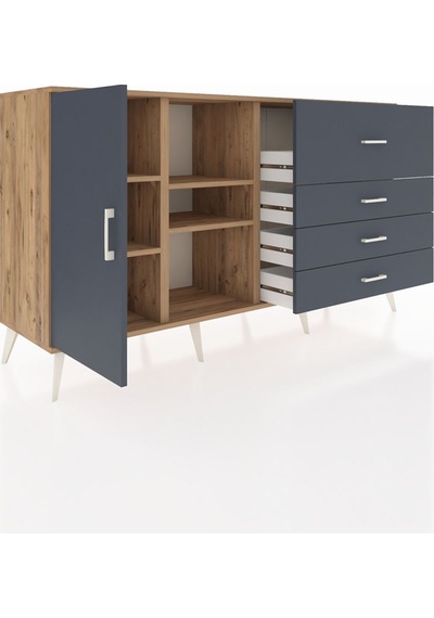 Hyperion Konsol 4 Raflı 4 Çekmeceli Tek Kapaklı 176x44x99 Çam-an Çam-antrasit Hyperion Konsol 4 Raflı 4 Çekmeceli Tek Kapaklı 176x44x99 Çam-an Çam-antrasit