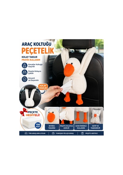 Araç Koltuğu Leylek Peçetelik Peluş Koltuk Arkası Peçete Tutucu Peçete