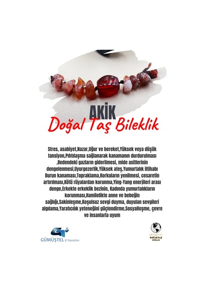 Gümüştel El Sanatları Sertifikalı Akik Doğal Taş Bileklik Tasarım Aaa Kalite Turuncu