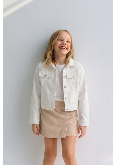 Esila Kids Kız Çocuk Gabardin Ceket Yazlık İnce Ceket Beyaz