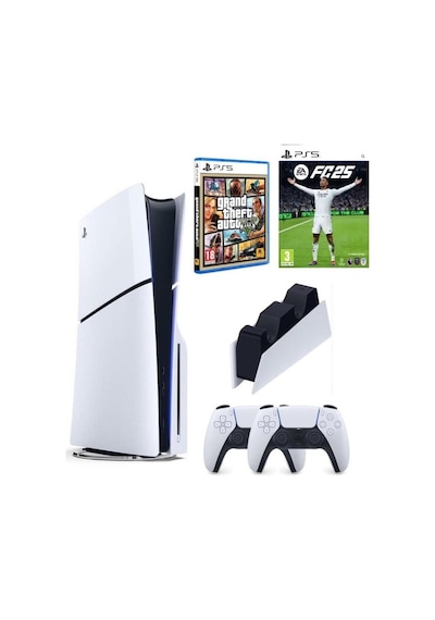 Sony Playstation 5 Slim Cd Edition + 2. Dualsense Ps5 Kol + Sarj İstasyonu + Fifa Fc 25 + Gta 5 (İthalatçı Garantili)