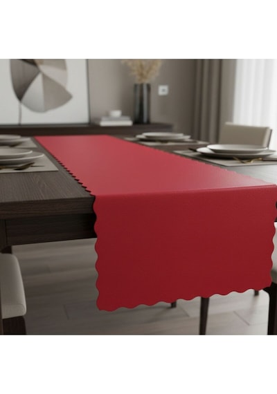 1 Adet Deri Runner-40x140 Cm-fırfır Desenli Runner Kırmızı