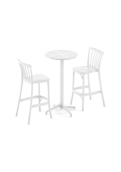 Bintaşmobilya Beyaz 2 Kişilik Dış Mekan Bahçe Bistro Bar Masa Sandalye Takımı Beyaz
