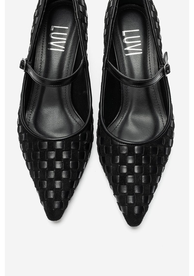 Luvi Shoes Rhodes Siyah Örgülü Kadın Kısa Topuklu Ayakkabı