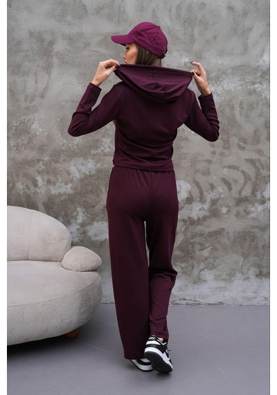 Elaxi Modal Kumaş Slim Fit Kapüşonlu İkili Takım Bordo