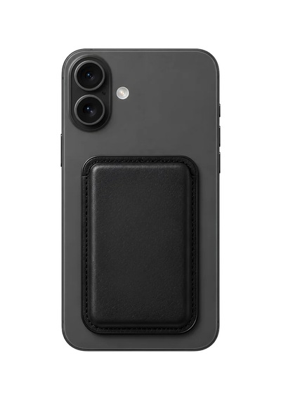 iPhone Uyumlu 16 Premium Hakiki Deri Cüzdan Magsafe Noir Siyah