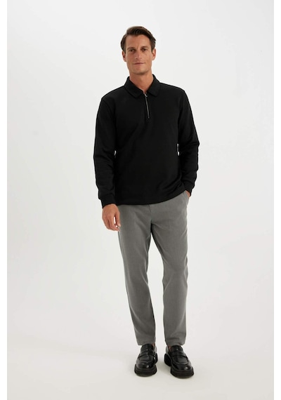 Defacto Regular Fit Polo Yaka Yarım Fermuarlı Basic Düz Sweatshirt D2279ax24aubk81 Siyah