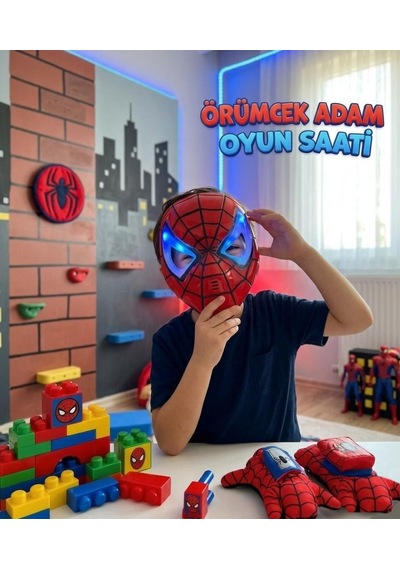 Işıklı Gözlü Örümcek Adam Maskesi Işıklı Pilli İpli Konforlu Oyuncak Figür Maskesi