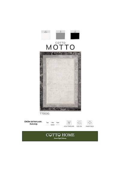 Cotto Motto Tt003g Gri Halı Klasik Çerçeveli Desen Pamuk Taban Yıkanabilir Salon Mutfak Halısı