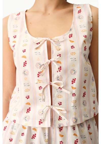 Penti Renkli Morning Time Desenli Pamuklu Pantolon Pijama Takımı