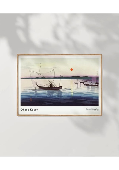 Çerçevesiz Poster Ohara Koson Tekneler Ve Batan Güneş