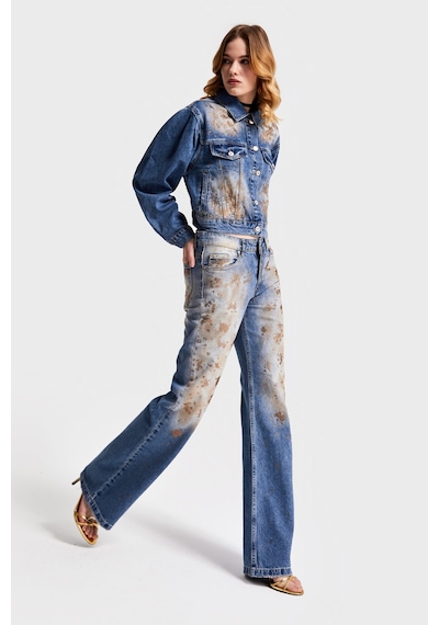 Itsbasic Kadın T.kot Rengi 4s568 Parlak Taşlı Tasarım Baggy Flare Fit Denim Jean Kırmızı