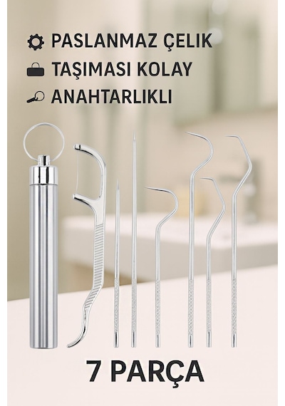 8 Parça Çelik Kutulu Diş Tartar Temizleme Aparatı Ağız Bakım Çubuğu Seti Mt178