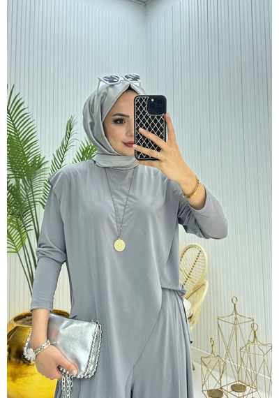 Neşeli Butik Kadın Candy Kumaş Asimetrik Kesim Tunik Pantolon İkili Tesettür Takım Nms072 Gri Neşeli Butik Kadın Candy Kumaş Asimetrik Kesim Tunik Pantolon İkili Tesettür Takım Nms072 Gri