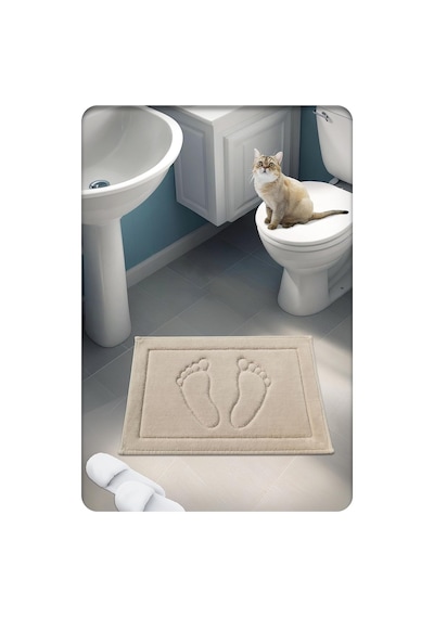 %100 Pamuk Dokuma Su Emici Banyo Paspası Ayak Desen 60x40 Cm Bej Diğer