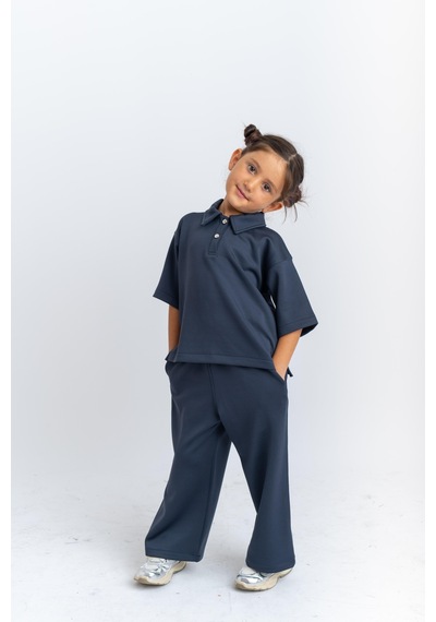 Oliven The Kid Oliventhekid Unisex Polo Yaka Bol Paçalı Takım Lacivert Lacivert