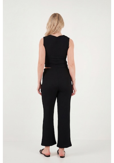 Lela Regular Fit V Yaka Yelek-pantolon Gofre Takım Bayan Takım 5866484 Siyah Lela Regular Fit V Yaka Yelek-pantolon Gofre Takım Bayan Takım 5866484 Siyah