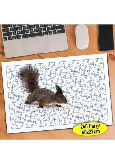 Karlı Kış Mevsiminde Sevimli Sincap 240 Parça Puzzle Yapboz-8513