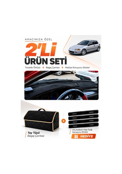 Honda Civic Eg-ex-el 1994-2000 Uyumlu Torpido Örtüsü + Tay Tüyü Bagaj Çantası Seti - Siyah Bej