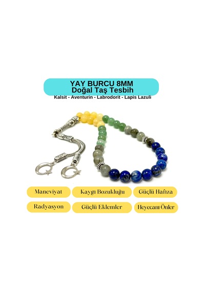 Sertifikalı Yay Burcu 8mm 33lük Doğal Taş Tesbih
