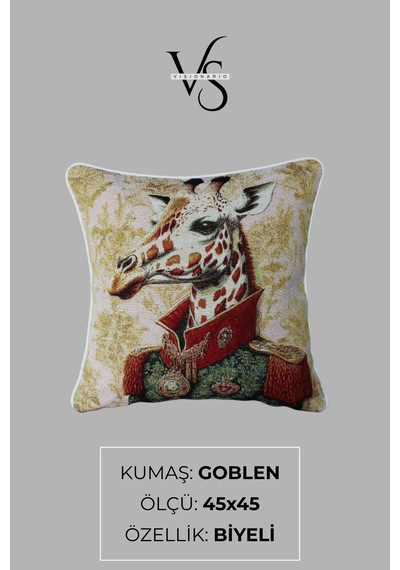 Kırlent Kılıfı Goblen Dokuma Kumaş - 45x45cm Çift Taraflı Biyeli Dekoratif Kırlent Kılıfı - Vs-346 Çok Renkli