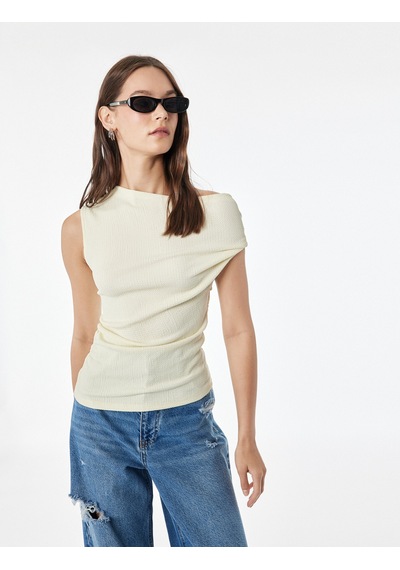 Koton Slim Fit Asimetrik Yaka Kolsuz Drapeli Bluz Sarı 6sal30200ık