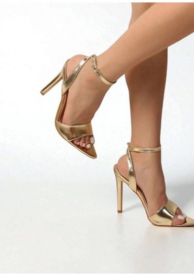 Moopi- Çapraz Kemerli Gold 11cm Topuk