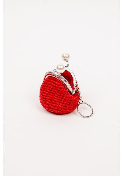 Fabric Craft Bag Mini Bozuk Para Cüzdanı Anahtarlık Klipsli Kiremit - Altın Kırmızı