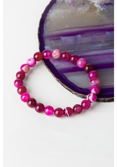 Zümrüt Doğal Taş Madagaskar Akik Pembe Küre Kesim 8 mm Bileklik Çok Renkli
