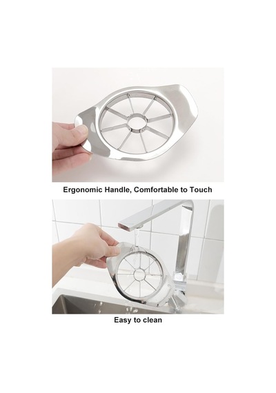 Elma Kesici Paslanmaz Çelik 8 Dilim Meyve Sebze Dilimleyici Pratik Mutfak Kesme Aparatı Ergonomik Xl Gümüş