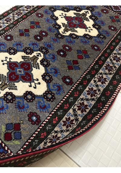 El Dokuma Gri Taşpınar Halısı Seccade 78x140 Yün Kök Boya Halı Gri