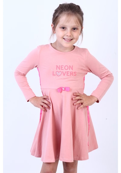 Toontoy Kız Çocuk Neon Lover Nakışlı Elbise Somon