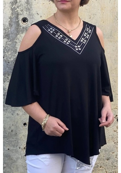 Mia Butik Büyük Beden Siyah Arkası & Önü V Yaka Bluz Siyah