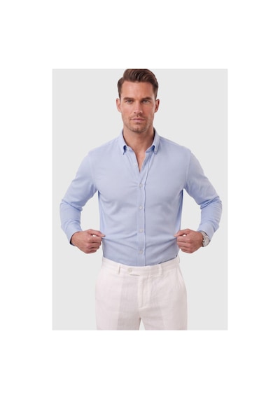 Deepsea Erkek %97 Pamuk Slim Fit Dar Kesim Petek Dokulu Likralı Örme Mavi Gömlek 2600707