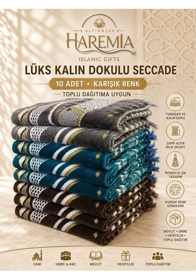 10'lu Lüks Kalın Dokulu Seccade Karışık Renk Toplu Hediyelik Namaz Seccadesi Çok Renkli